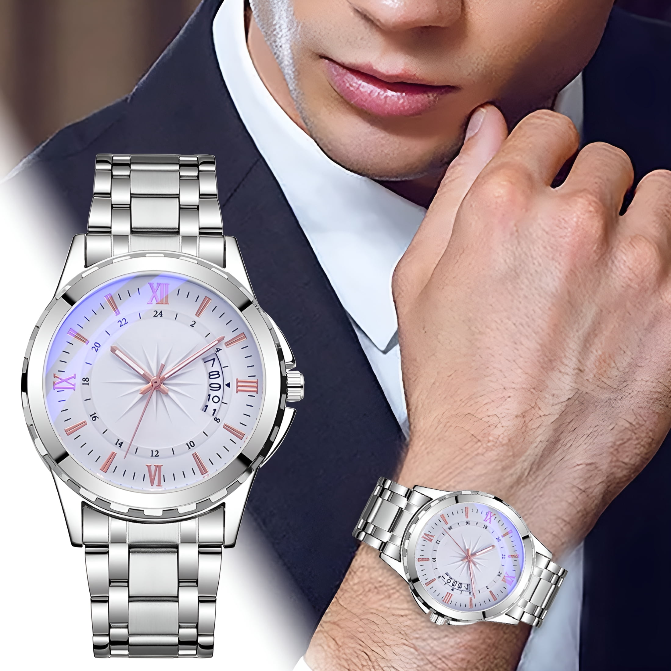 DESIGNICE Watches for Men, Mens Watches, Men'S Classic Casual Quartz Watch, Night Light Hand, Stainless Business Steel Strap, Roman Numerals Date Watch, Men'S Wrist Watch