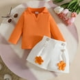 thumbnail image 2 of Caqnni Toddler Girl Clothes Color Block Plaid Shirts Top+Pants 2pcs Fall Winter Outfit Set Girl's Gift，18-24 Months，Orange, 2 of 6