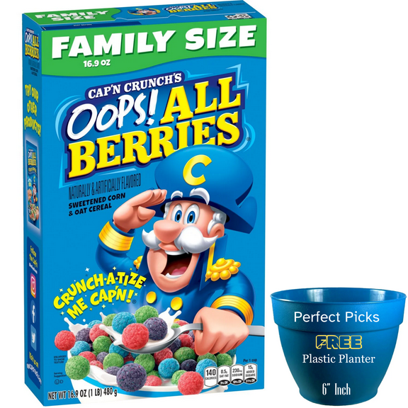 Cap’n Crunch's Oops All Berries Sweetened Corn & Oat Crunchy Cereal, 16.9 oz, ‌Includes 1 Plastic Planter