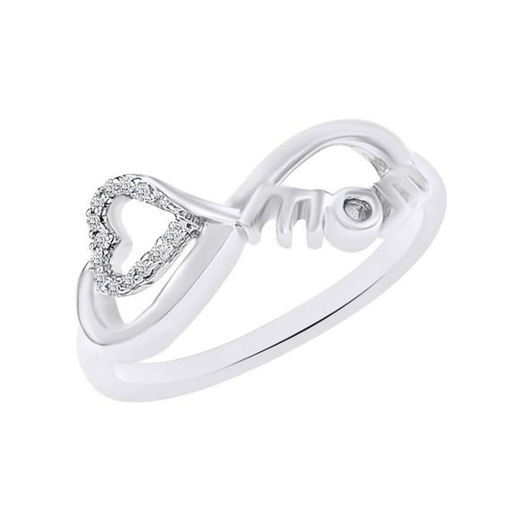 AFFY Round 0.05 Cttw Natural Diamond Accent Infinity Mom Ring In 14k White Gold Over Sterling Silver-8.5
