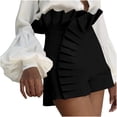 thumbnail image 2 of up to 60% off Gifts Usmixi Summer Shorts for Women Cute Ruffler Trim High Waist Solid Short Pants Plus Size Lightweight Comfy Straight Shorts Black m, 2 of 7