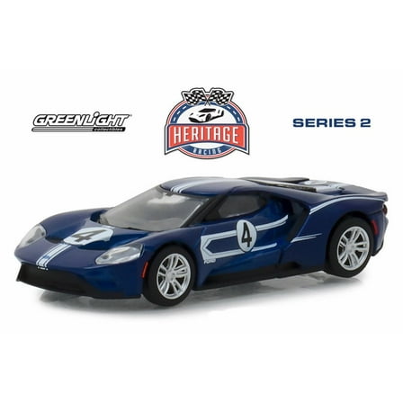 2017 Ford GT, Blue with White - Greenlight 13220C/48 - 1/64 scale Diecast Model Toy Car