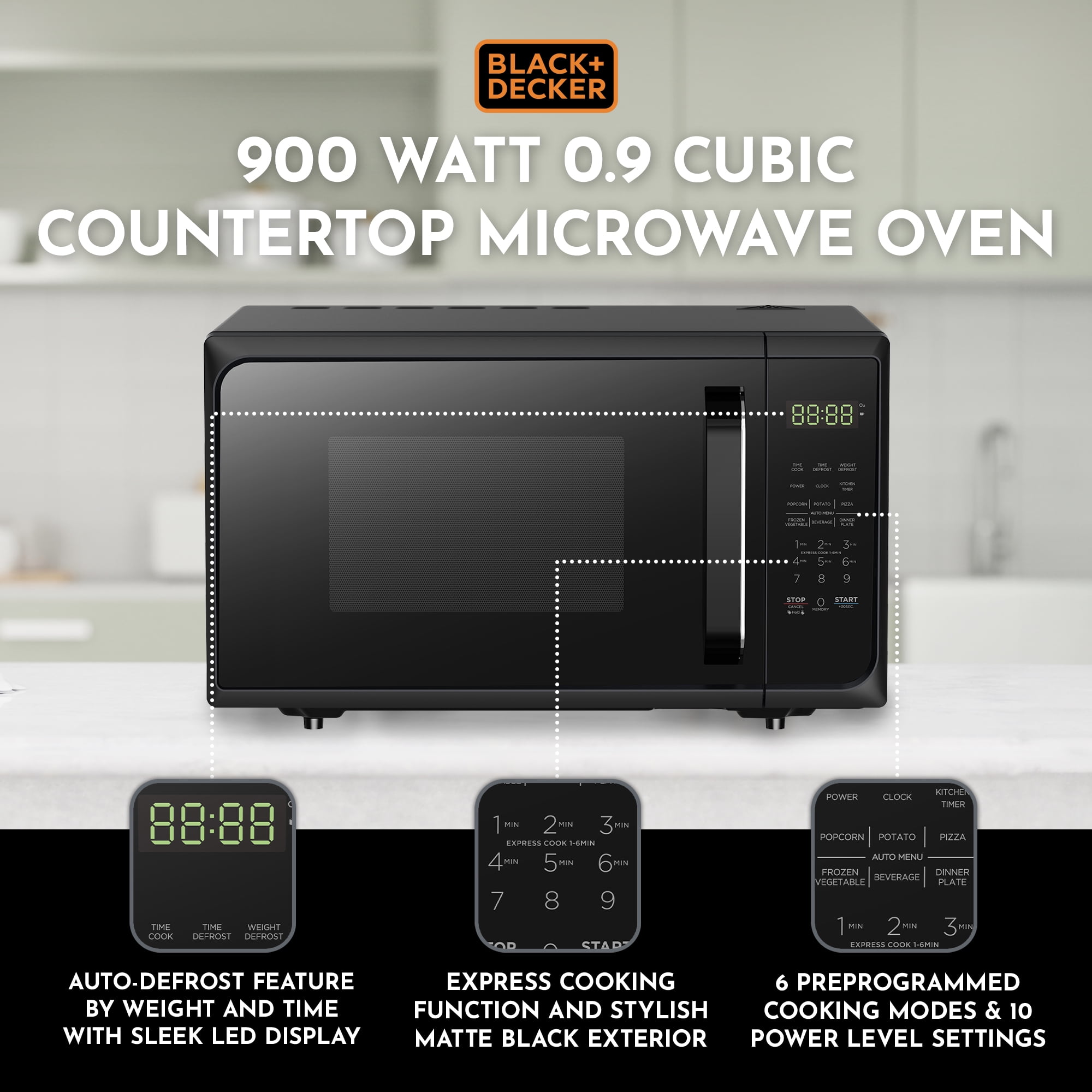 Black+Decker 0.9-Cubic Foot Pull Handle Microwave in Black - 9273762