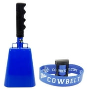 Bundle 9.6 inch Blue Bell Black Handle Cowbell with Stick Grip Handle and Blue Cowbelt Holster by Stewart Tradingâ?¢