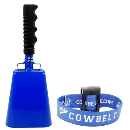 Bundle 9.6 inch Blue Bell Black Handle Cowbell with Stick Grip Handle and Blue Cowbelt Holster by Stewart Tradingâ?¢