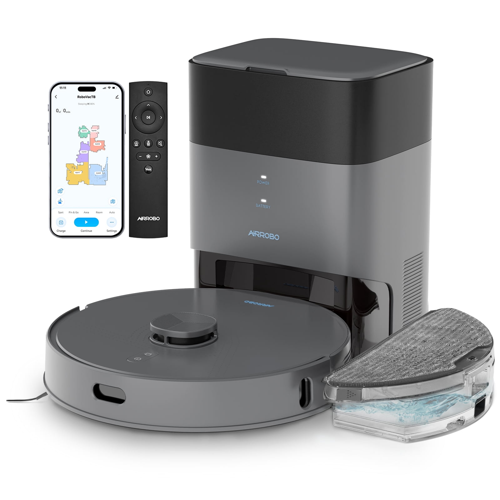 AIRROBO L50+ Robot Vacuum and Mop Combo with 60 days Self-Empty Station, 5500Pa Suction, 240 Min Runtime, APP and Voice Control