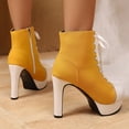thumbnail image 5 of Rokment Stiletto Heels Platform High Top Fashion Sneakers For Women Trendy Casual Canvas Lace up Heeled Walking Pumps Ankle Boots with Side Zipper Spring Fall Winter Yellow Size 7.5, 5 of 8