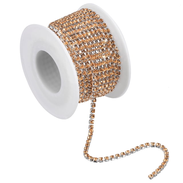 Unique Bargains 11 Yards Crystal Rhinestone Chain, 3mm Sew on Close Claw Chain Trim, Silver Bottom, Champagne