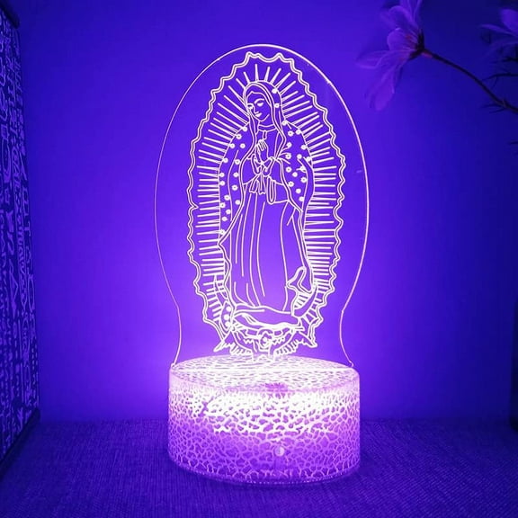 YSTIAN 3D Virgin Mary Night Light Lamp Illusion 7 Color Changing Touch Switch Table Desk Decoration Lamps Acrylic Flat ABS Base USB Cable Birthday Gift Toys