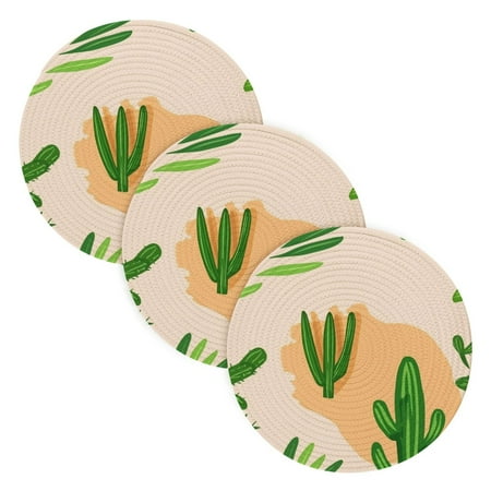 

Cactus Pattern Coil Dish Mat Set 3 Pack 15 Round Heat-Resistant Durable Soft Polyester
