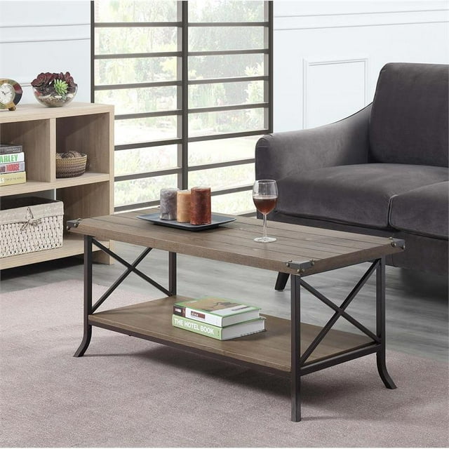Convenience Concepts Table Basse Brookline en Bois Flotté Finition Bois Brun