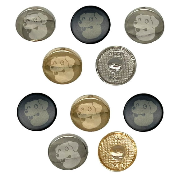 Cartoon Dog Labrador Retriever Set of 10 Metal 0.6" (15mm) Sewing Shank Round Buttons - Silver Color