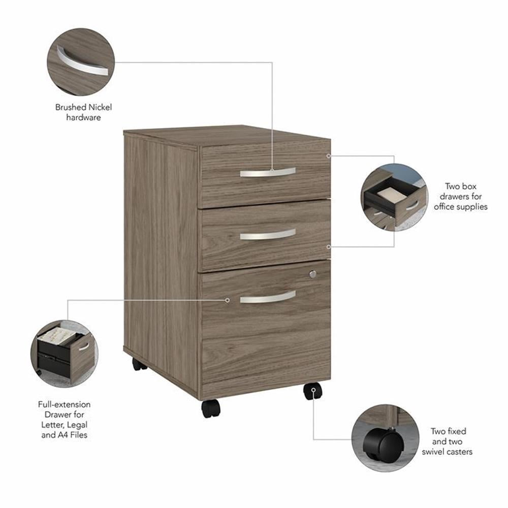 Hybrid 3 Drawer Mobile File Cabinet in Modern Hickory - Engineered Wood