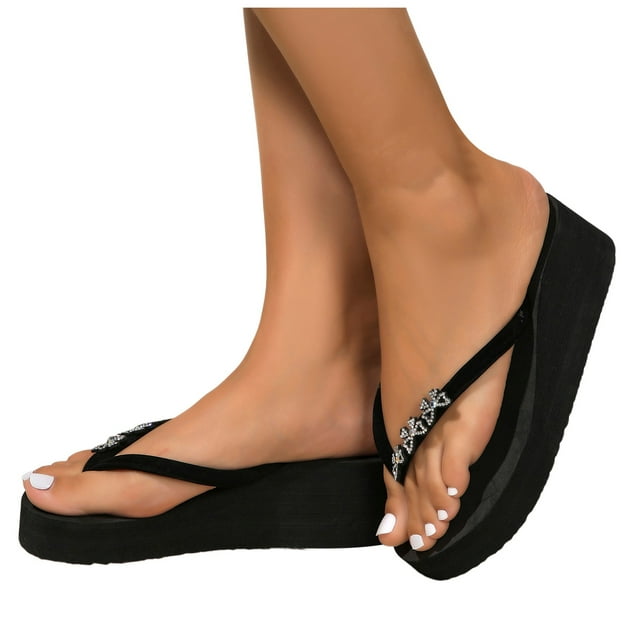 Sandales de Plage à Plateforme à Perles pour Femmes, Décontractées, Plage, Été, Semelle Compensée Épaisse, à Enfiler, Pantoufles d'Intérieur et d'Extérieur