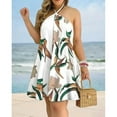 thumbnail image 5 of Tropical Print Halter Neck Dress, Vacation Style Backless Dress For Spring & Summer, Women's Clothing, 5 of 10