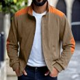 thumbnail image 2 of Men's Vintage Corduroy Baseball Jacket - Stand Collar Zip-Up Colorblock Loose-Fit, Brown, XL, 2 of 7