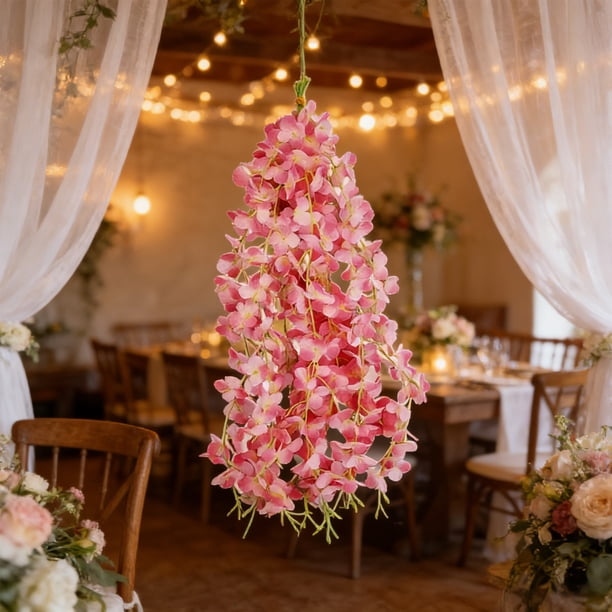 Glicinias Artificiales Enredaderas Flores Colgantes Falsas Guirnalda para Decoración de Pared en Bodas Fiestas de Jardín, 60 cm, Rosa, Rosa Intenso, Champaña