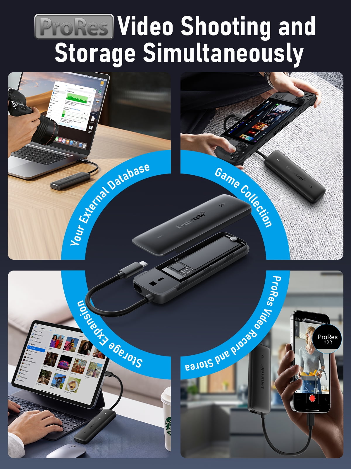Lemorele M.2 NVMe SSD Enclosure USB C 10Gbps, Tool-Free Portable m.2 SSD Adapter Enclosure, Supports 2230/2242/2260/2280 Form Factor, Plug and Play for Windows, Mac, Android, iOS, Linux