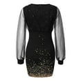 thumbnail image 4 of TMOYZQ Wedding Guest Dresses for Women Lace Mesh Long Sleeve V-Neck Bodycon Mini Dress Sequin Printed Slim Fit Evening Party Dress, 4 of 5