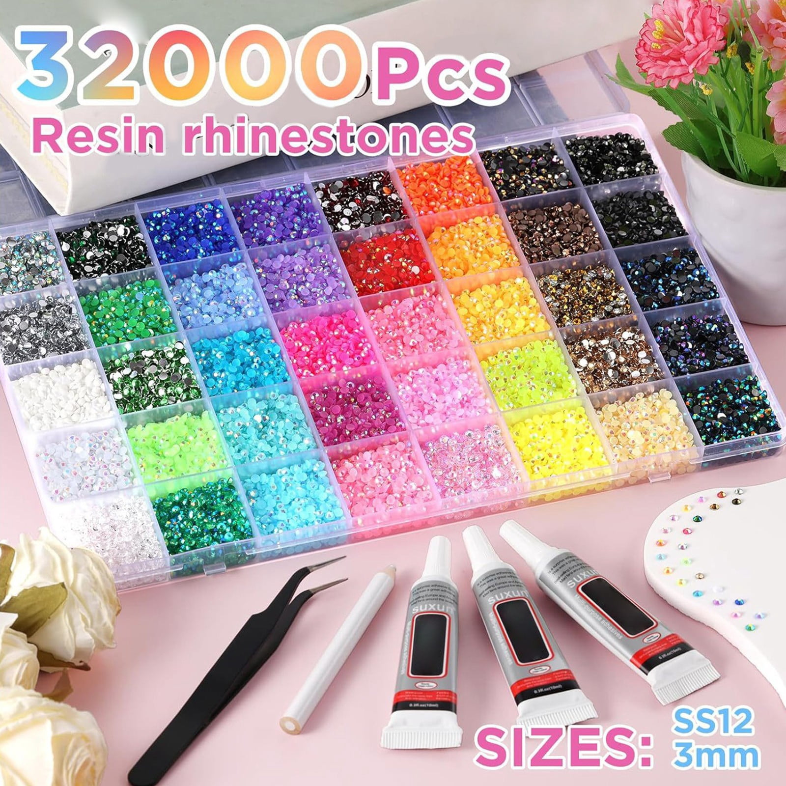 ERTZAE&nbsp;40 Color Resin Jelly Rhinestones For Bedazzling,Flatback Gems For Crafting,Bedazzling Kit For Clothing Shoes Book Diamond Art
