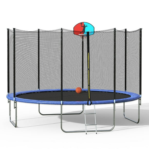 klok Bergbeklimmer Voorbeeld 12ft Outdoor Trampoline with Safety Enclosure Net, Exercise Rebounder  Trampoline with Basketball Hoop and Ladder for Kids and Adults, 12x12x8.7ft  Blue - Walmart.com