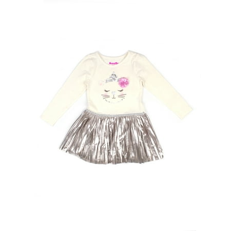 - Embellished Cat Graphic Top and Metallic Pleated Dress (Little Girls)