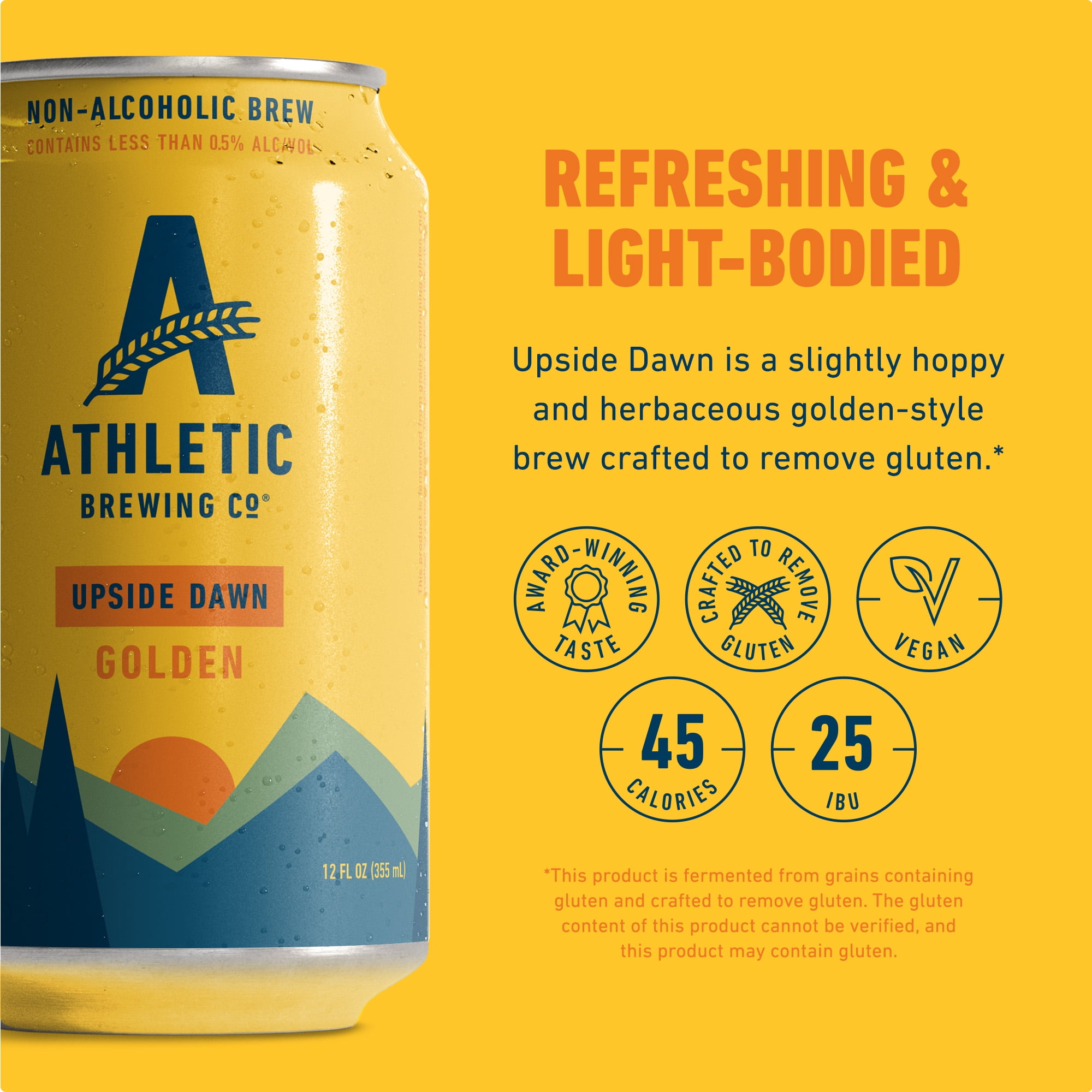 Athletic Brewing Non-Alcoholic Beer, Run Wild IPA + Upside Dawn Golden, 12 fl oz Cans, Pack of 24, 0.5% ABV
