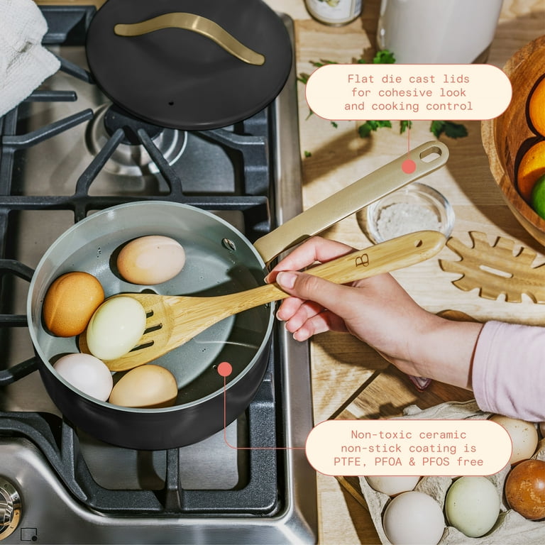 Beautiful 12pc Ceramic Non-Stick Cookware Set, Black Sesame by Drew  Barrymore 