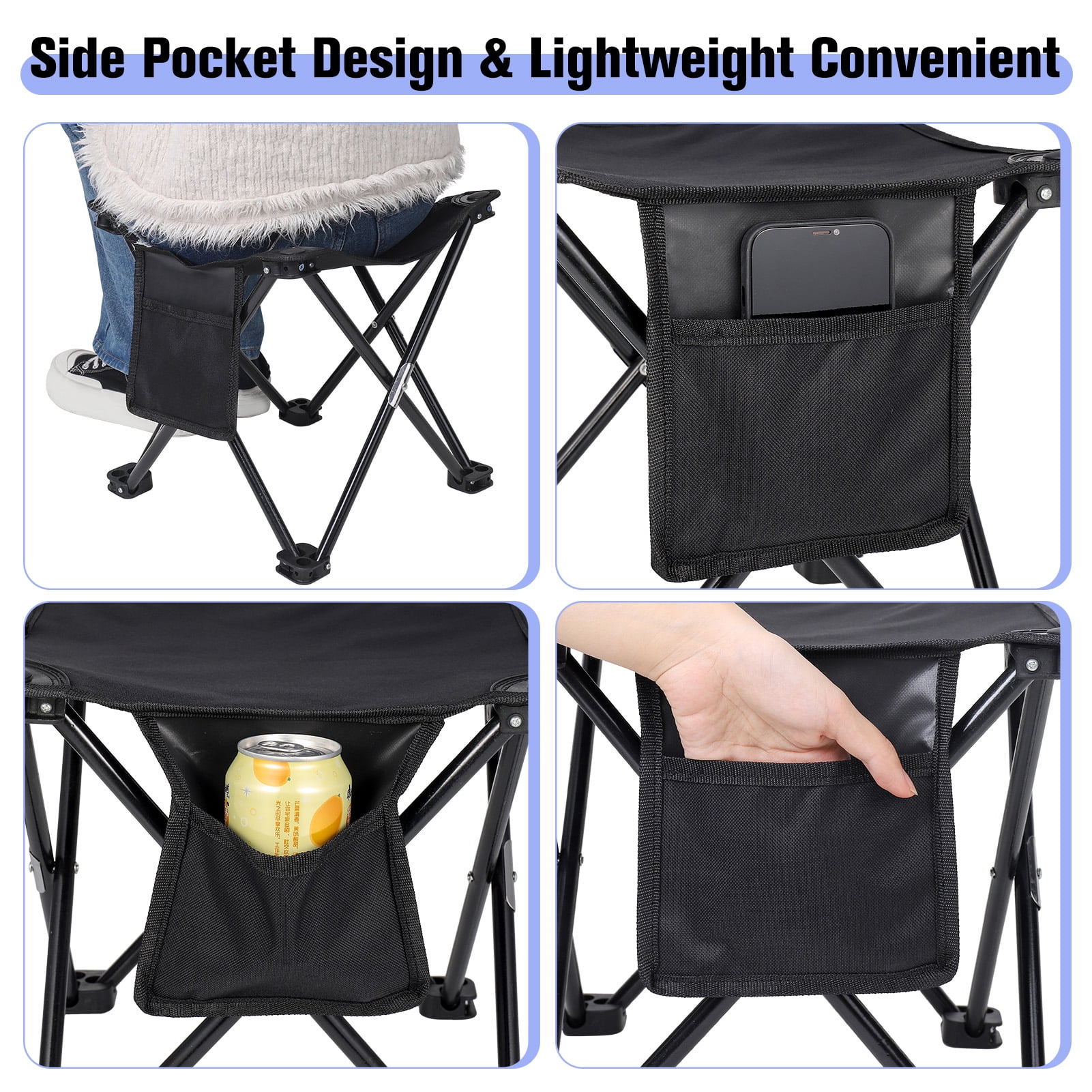 HEQUSIGNS 2PCS Folding Camping Stool, Portable Outdoor Camping Chair with Storage Bag, Lightweight 200 LB Bearing Capacity Chair for Adult Fishing Hiking Gardening