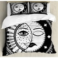 thumbnail image 1 of Moon Rays Duvet Cover Set Queen Size, Ethnic Theme Inspired Sun and Crescent Depiction in Astrological Style, Decorative 3 Piece Bedding Set with 2 Pillow Shams, Charcoal Grey White, by Ambesonne, 1 of 3