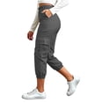 thumbnail image 5 of WIZUTIZ Women's Solid Color High Rise Cropped Jogger Pants with Decorative Buttons Elastic Waist Side Pockets Tapered Ankle Casual Trousers Soft Stretchy, 5 of 7