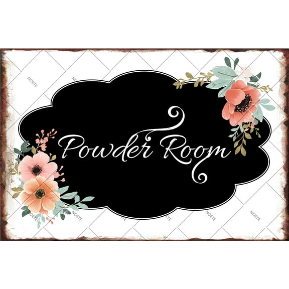 Noete Powder Room Signs 8x12 Inch Farmhouse Aluminum Tin Sign, Vintage Metal Wall Art Decor for Bathroom, Toilet, Indoor & Outdoor Home Decor, Housewarming Gifts