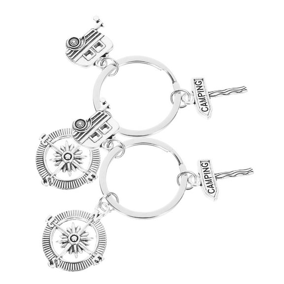 OUNONA 2pcs Compass and Sign Design Keyring Souvenir Key Holder Camping Theme Keychains Pendant Camper Gift Key Rings Craft Ornaments