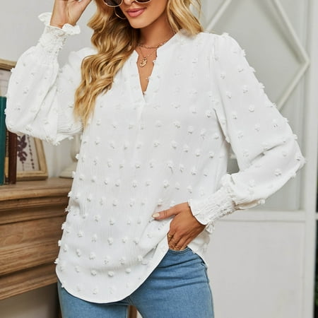 

Zedker Plus Size Tops For Women Fashion Women Casual Blouse Long Sleeves V-Neck Solid Color Tops T-Shirt