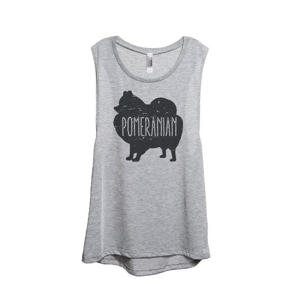 Thread Tank Pomeranian Dog Silhouette Women's Sleeveless Muscle Tank Top Sport Grey Small