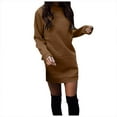 thumbnail image 2 of Women's Solid Thickened Oversize Long Sweater Dress Disappearing Lower Body, Cozy Fall Winter Sweatshirt Dress with Soft Fabric for Fashionable and Comfortable Wear,Brown,2XL, 2 of 8