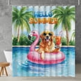 thumbnail image 2 of Hello Summer Golden Retriever at Swimming Pool Flamingo Swim Ring Shower Curtain Goldens Dog Lover Gifts Idea Waterproof Bathroom Bathtub Curtain - 12009, 2 of 5