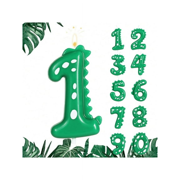Xiao Hang Dinosaur Birthday Candle,0-9 Green Number Candle for Dinosaur Theme Party Decoration, Number Candle for Cake Top