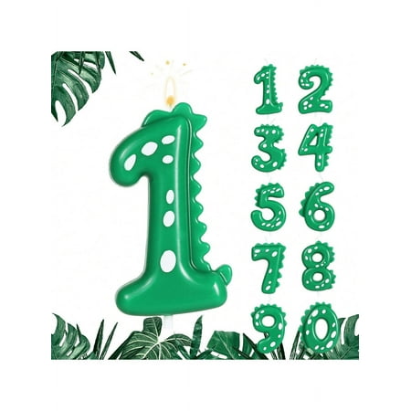 wuyuhangppo Dinosaur Birthday Candle,0-9 Green Number Candle for Dinosaur Theme Party Decoration, Number Candle for Cake Top