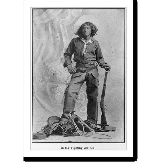 Historic Print, [Nat Deadwood Dick" Love, 1854- , full, standing, facing front "in my fighting clothes" in cowboy attire, holding carbine]", 16" x 20"