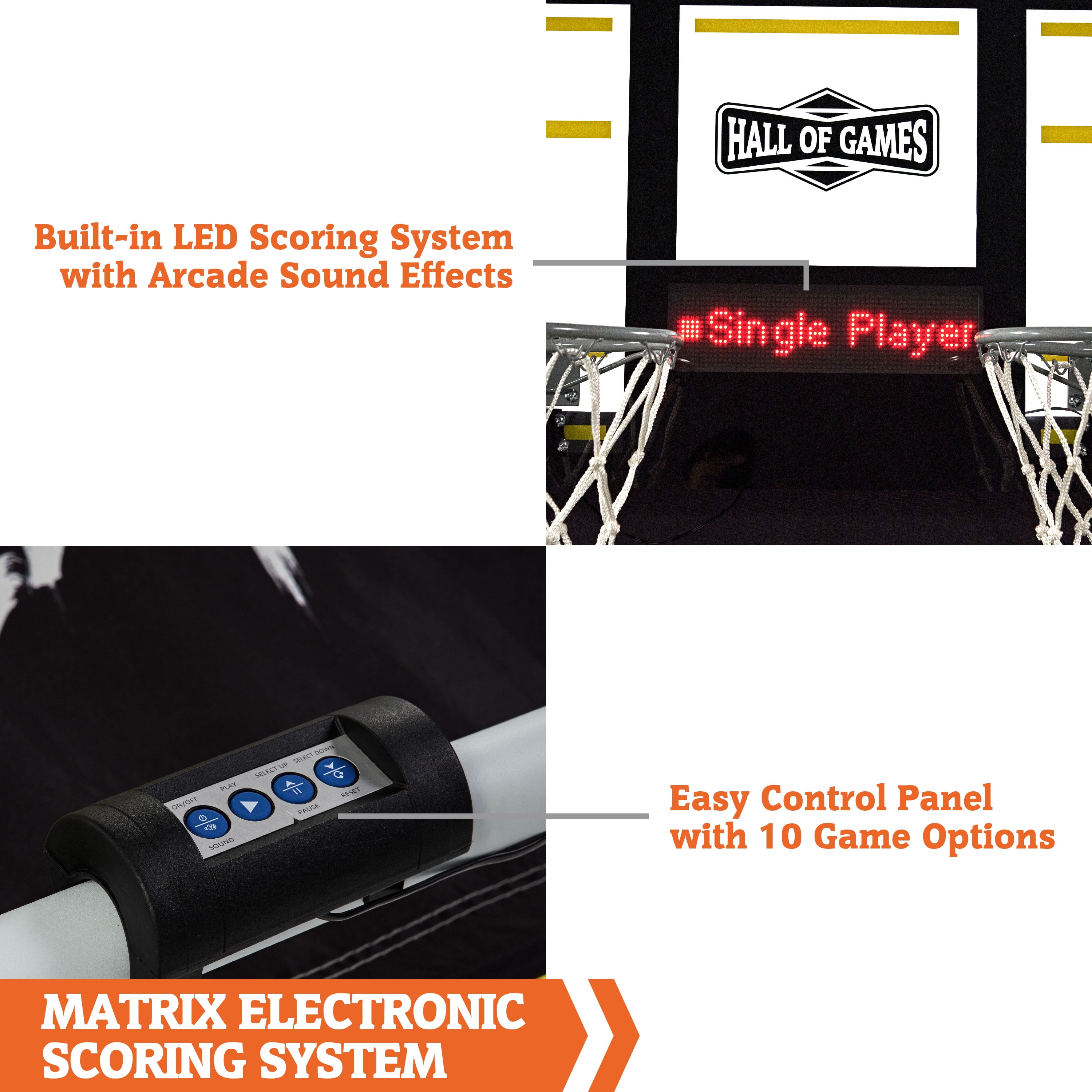Xtra Long Shot Arcade Basketball Game Indoor, 92 in Tall Electronic Basketball Game by Hall of Games