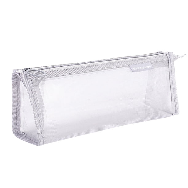 Oficina y papelería Estuche de nailon de gran capacidad para lápices de exámenes de estudiantes Estuche de malla para papelería Bolsa de almacenamiento Estuche de maquillaje transparente tridimensiona