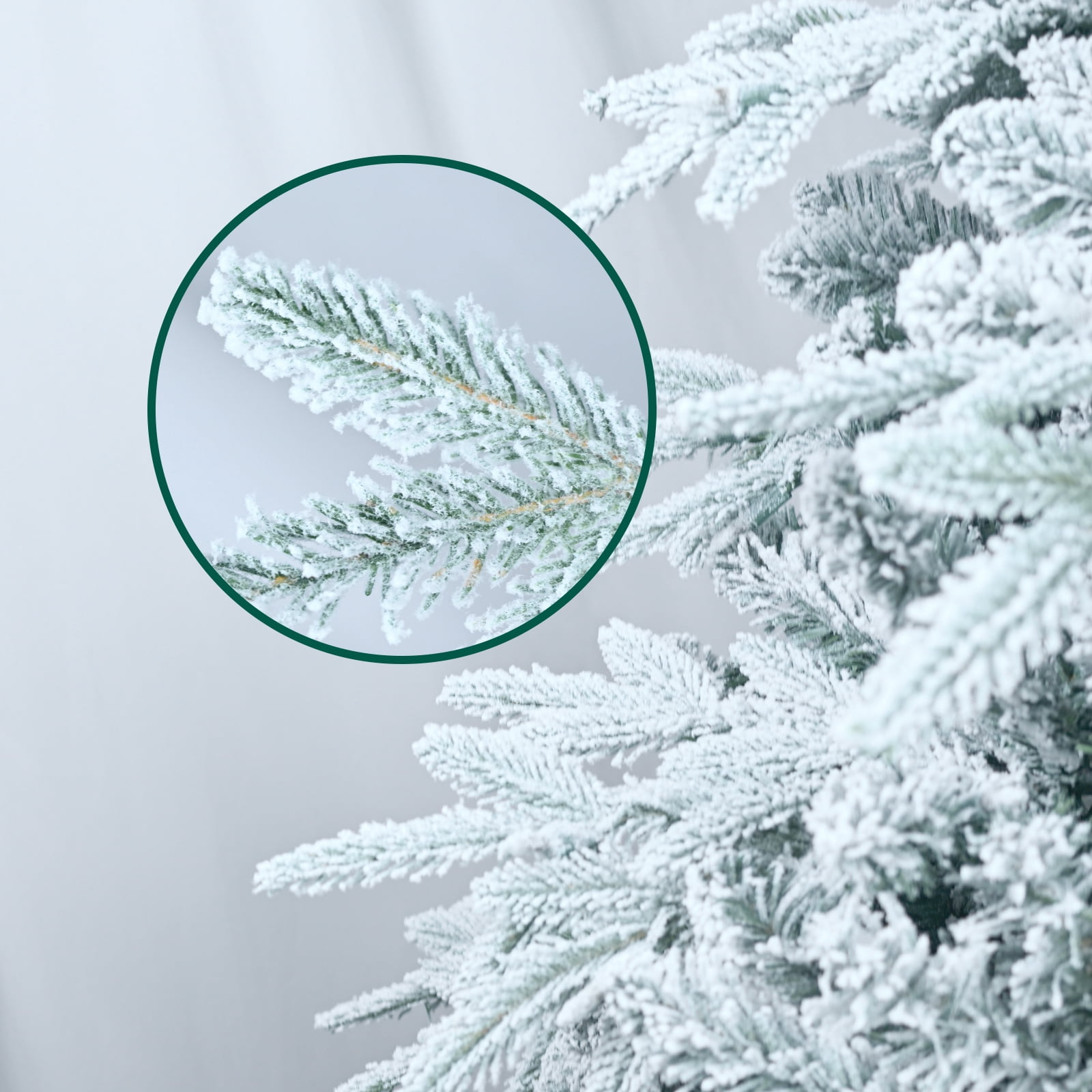 7.5ft Pre-Lit Flocked Artificial Christmas Tree with 650 Warm White Incandescent Lights, 3135 Tips, Green and White