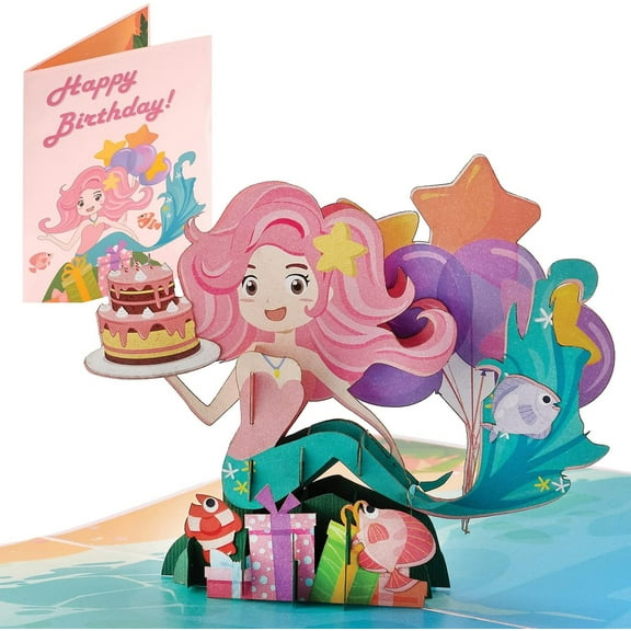 IOYOUNOW Happy Birthday Mermaid Pop Up Card – 6x6 Pop Up Greetings Card | Perfect Gift for Kids Birthdays - Best Paper Greetings 3D Pop Up Card - Make a Splash on the Special Day!