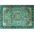 thumbnail image 1 of Ahgly Company Machine Washable Indoor Rectangle Medallion Turquoise Blue Traditional Area Rugs, 7' x 10', 1 of 4