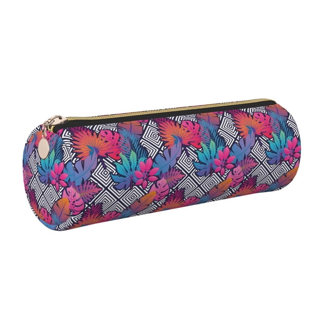 Disketp Tropical Leaves Estuche Organizador de Lápices de Cuero, Estuche de Oficina con Cremallera para Bolígrafo y Lápiz