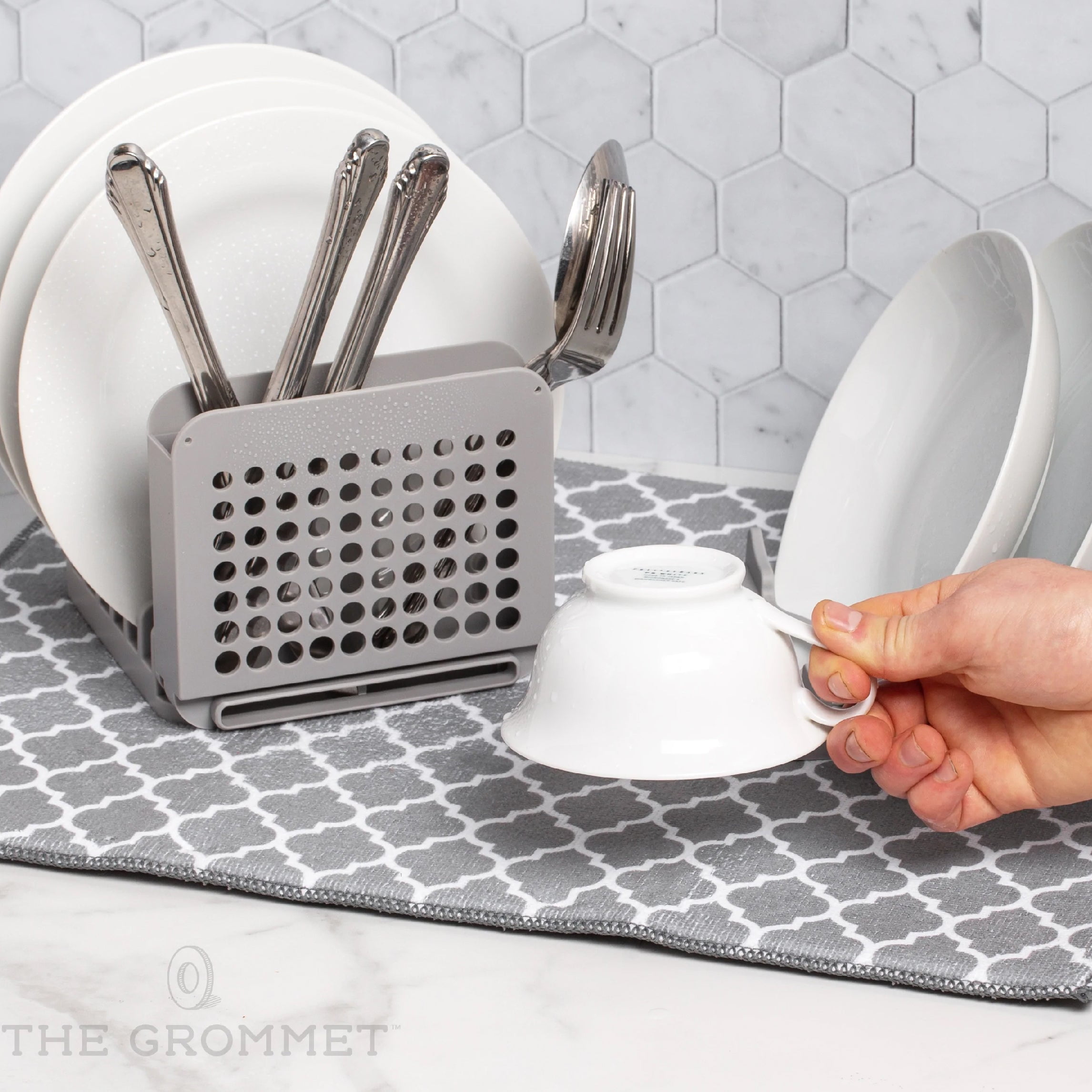 Grand Fusion Gray Dish Drying Rack with Ultra Absorbent Microfiber
