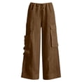 thumbnail image 5 of Admvng Womens Cargo Linen Pants Wide Leg Drawstring Waist Casual Summer with Pockets, 5 of 5