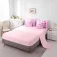 thumbnail image 5 of Manfei Girls Pink Ribbon Bowknot Bedding Comforter Set 7 Pieces,Geometric Stripes Full Bedding Set Lightweight,Dreamy Princess Fitted Sheet Flat Sheet,Microfiber Bedroom Decor,Reversible, 5 of 8