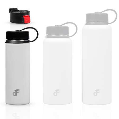 Day 1 Fitness 20 oz. Double Wall SS Wide Mouth Water Bottle 2 Lids White